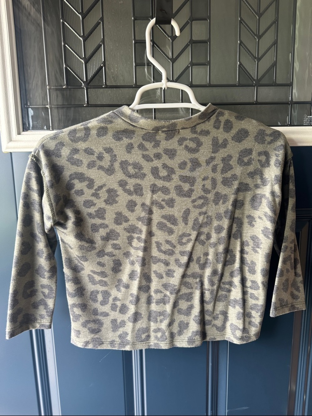 Girls' Olive Leopard & Cream Colorblock Ribbed Top - Picture 4 of 4